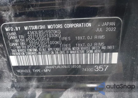 2022 Mitsubishi Outlander Sport 2.0 Be 2Wd/2.0 Es 2Wd/2.0 Le 2Wd/2.0 S 2Wd z USA, uszkodzony, nr VIN JA4APUAUXNU018508